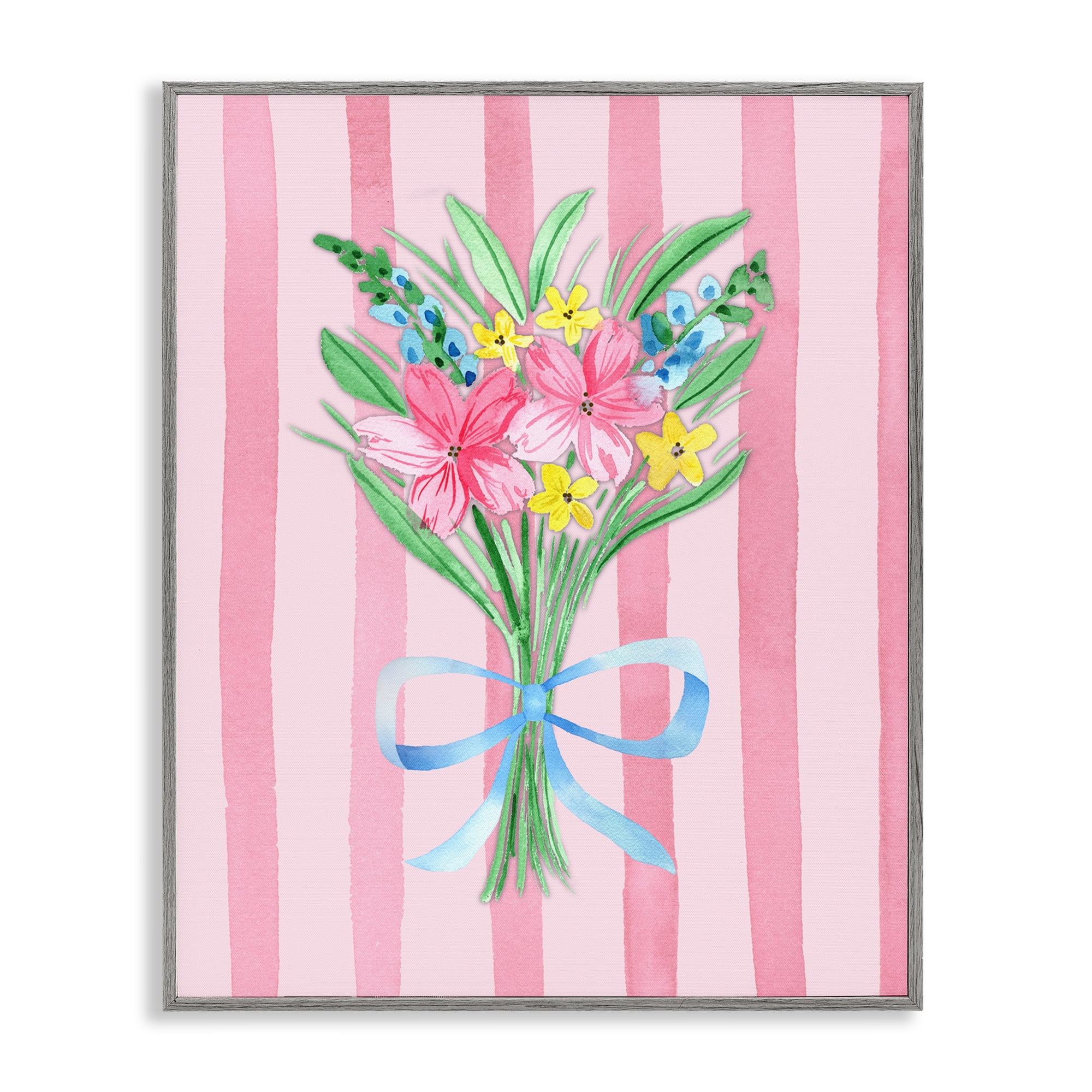 Spring Bouquet Pink & Blue Gray Framed Giclee Art, design by Nina Jacobs