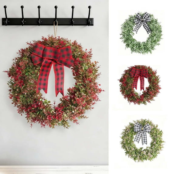 Spring Bow Artificial Eucalyptus Leaf Wreath | 15.75 Inch Decorative Front Door or Wall Hanging | Lifelike Greenery Plant Garland | Indoor Outdoor Seasonal Home Decor | Easy to Hang