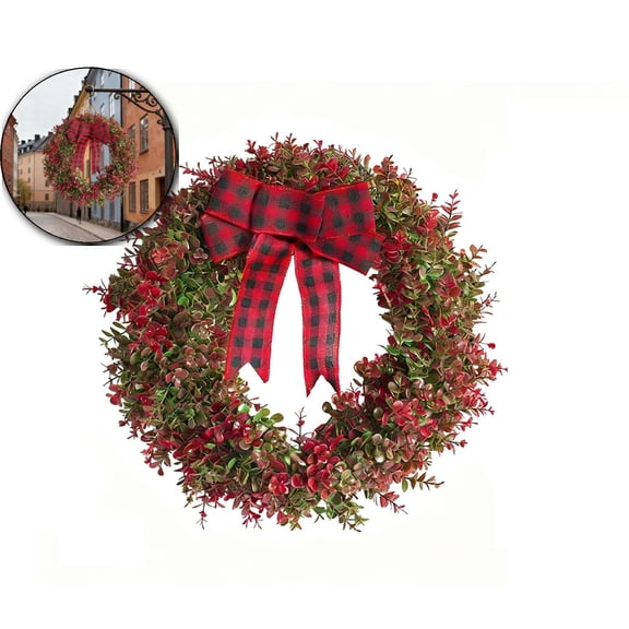 Spring Bow Artificial Eucalyptus Wreath, Bow Christmas Wreath Holiday Bowknot DIY Crafts Ornaments for Christmas Tree Topper Wedding Party Decorations