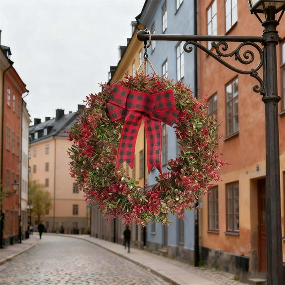 Spring Bow Artificial Eucalyptus Wreath – Leaf Plant Wreath for Front Door, Wall & Window Decoration, Holiday Home Décor, Spring & Summer Door Wreath