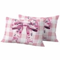 thumbnail image 1 of Spring Bow Flower Outdoor Waterproof Pillow Covers, Botanical Garden Flora Plaid Pink Decorative Rectangle Throw Pillowcase Sofa Cushion Sham for Patio/Couch/Chair, 20"x12" 2 Pack, 1 of 8
