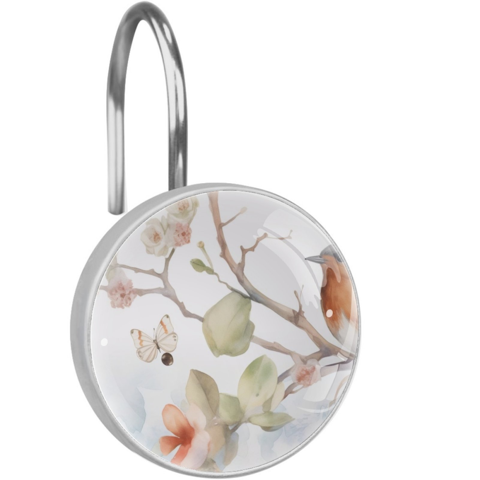 Marble Ombre Watercolor Butterfly Shower Curtain Hooks - Set Of 12 Rustproof Rings With Gold Lines