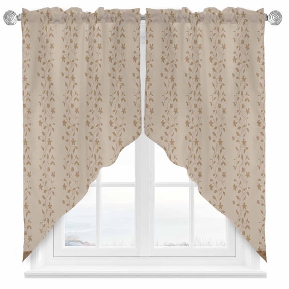 Spring Branches Swag Kitchen Curtain Valances, Simple Khaki Leaf Branch Plant Brown Background Rod Pocket Curtains Window Treatment Decor Valances for Bedroom Bathroom, 2 Panels 28 x 36 Inch
