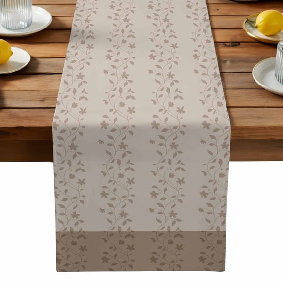 Spring Branches Table Runner, Simple Khaki Leaf Branch Plant Light Brown Background Washable Kitchen Table Runners Dress Scarves for Dining Table Decorations Party, 13x72in