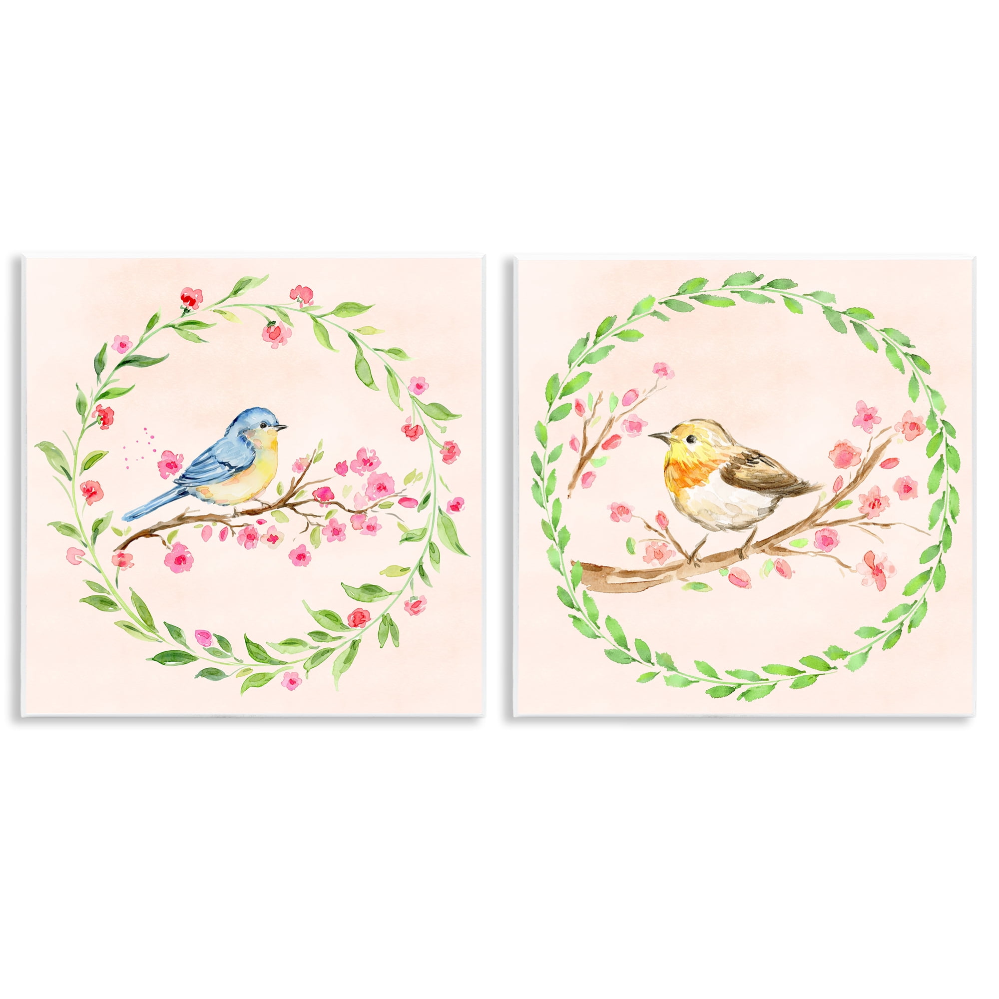 Spring Branches & Wreath Birds 2 Piece Wall Plaque Art Set, design by Elena Fay