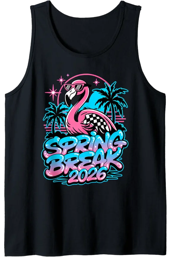 Spring Break 2026 Flamingo Retro Tropical Party Vacation Tank Top Size S-3XL