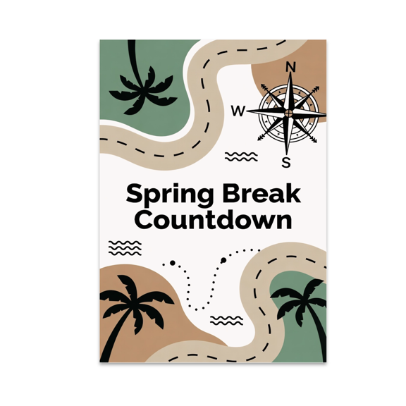 Spring Break Countdown Minimal Map Art - Adventure Seeker - 13x19 Poster Print