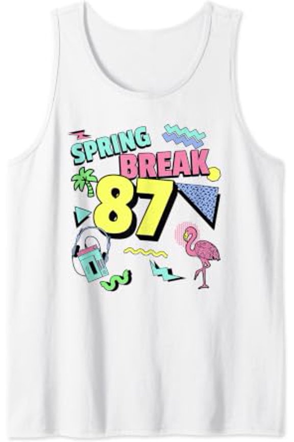 Spring Break Logo 1987 Throwback College Graphic Cool Retro Tank Top Size S-3XL