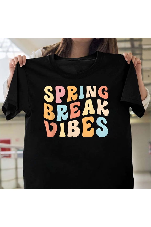 Spring Break Vibes Funny Vacation Trip Party Crew Graphic Unisex T-Shirt, Beach Holiday V113045, Up to Size 5XL