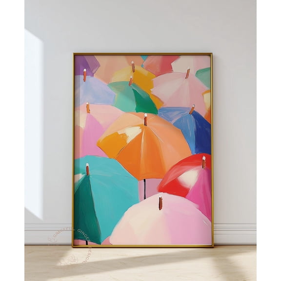Spring Bright Colorful Umbrellas Print, Abstract Wall Art, Colorful Poster, Home Decor #2470, Stretched Canvas Size 12x18