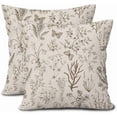 thumbnail image 1 of Spring Brown Floral Pillow Covers 18x18 Inch Vintage Wild Flower Herbs Plant Butterfly Decorative Pillow Cases Botanical Farmhouse Cushion Covers Home Decor for Sofa Couch Outdoor Set of 2, 1 of 6