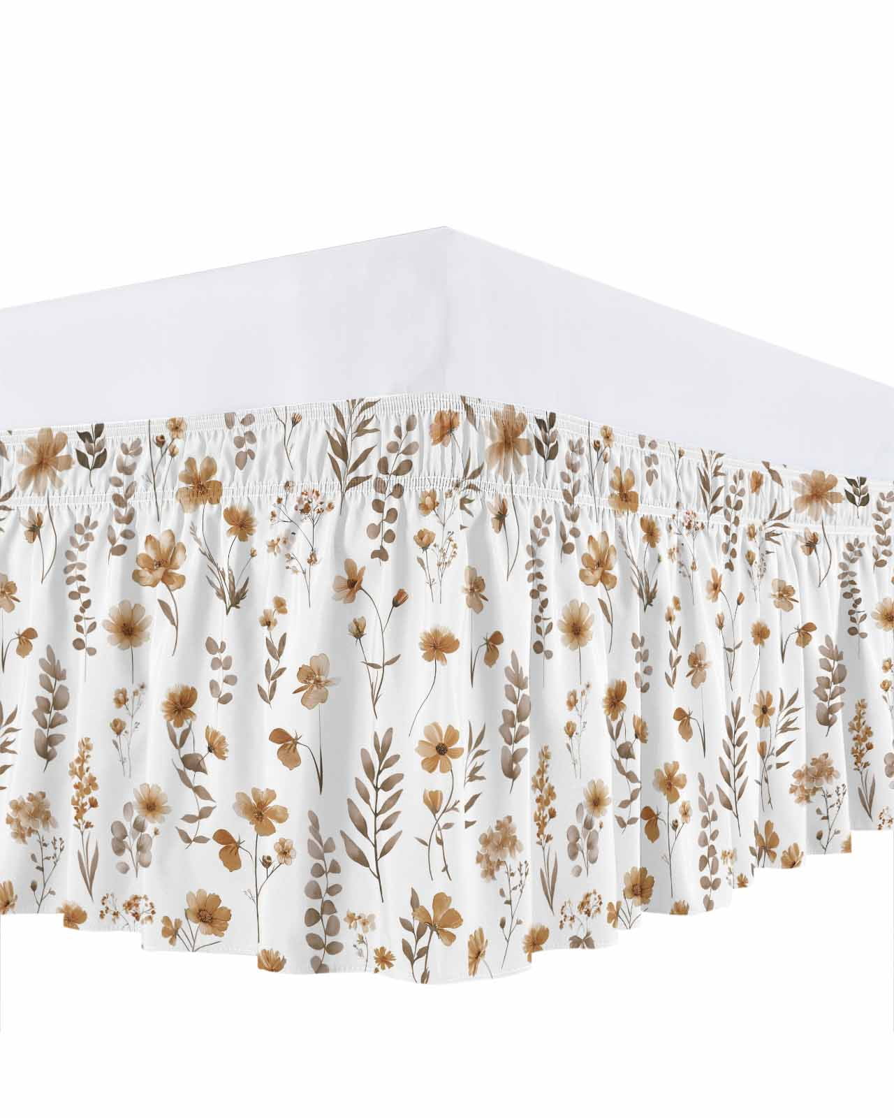 Spring Brown Wildflowers Bed Skirt Queen Size 16 Inch Drop, Summer ...