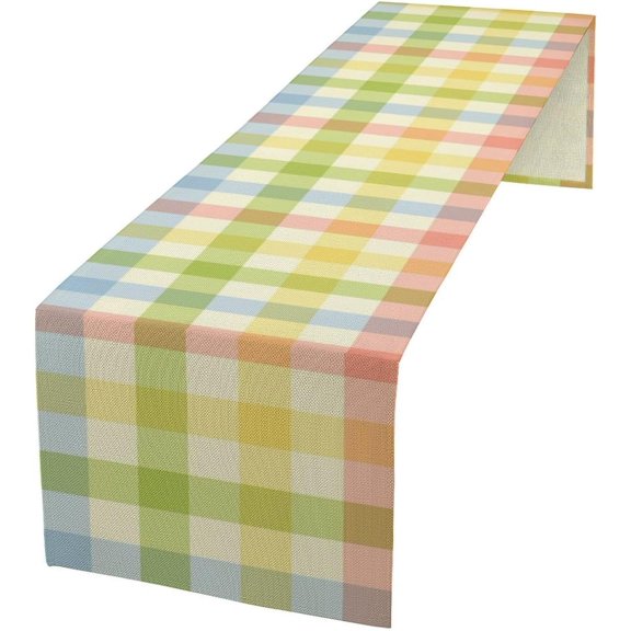 Spring Buffalo Plaid Check Table Runner, Rainbow Checkered Tartan Style Pattern Print Easter Table Runner for Kitchen Dinning Table Home Decor Wedding Party Holiday, 13x90 Inch