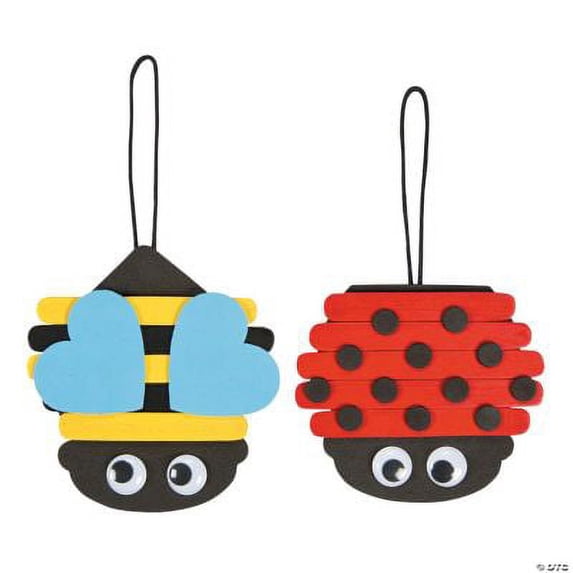 Fun Express Spring Bug Craft Stick Ornament Kit & Craft Supplies - Creative DIY Craft Kits for Kids Includes Bug Shapes Sticks Adhesives and Decorative Pieces - Perfect for Spring Parties - 12 Pieces