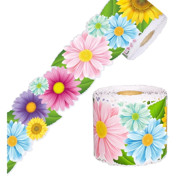 Spring Bulletin Board Borders Daisy Flower Border Trim Classroom Bulletin Board Decoration Spring Floral Paper Cutouts for Spring Summer Classroom School Wall Home Decor, 68.9 Ft