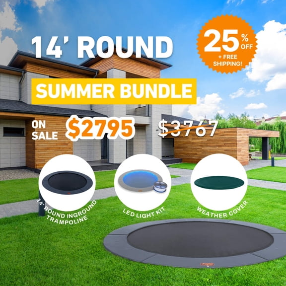 Summer Bundle! 14' Round Pro-Line In-ground Trampoline + LED Lights + Cover