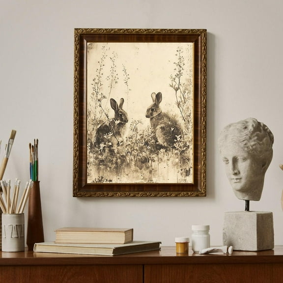 Spring Bunnies Poster Wall Art Print Vintage Classic Spring Bunny Decor Canvas Painting for Living Room Bedroom Dorm Easter Farmhouse Decor Unframed