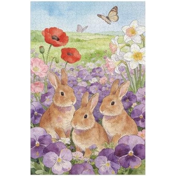 Spring Bunny 500 Piece Jigsaw Puzzle for Adults, Floral Rabbit Garden Scene Artwork, Relaxing Brain Challenge and Cozy Family Night Activity, Holiday Mind Exercise and Home Decor