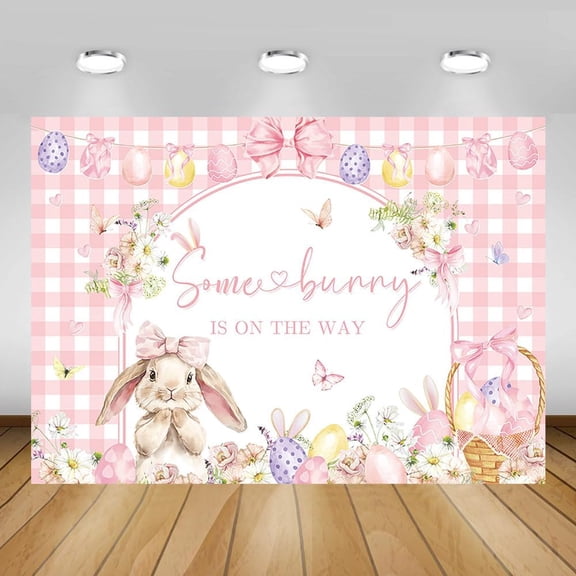 Spring Bunny Baby Shower Backdrop for Girl Some Bunny is On The Way Photography Background Coquette Easter Baby Shower Party Decorations Banner Supplies Photo Booth Props