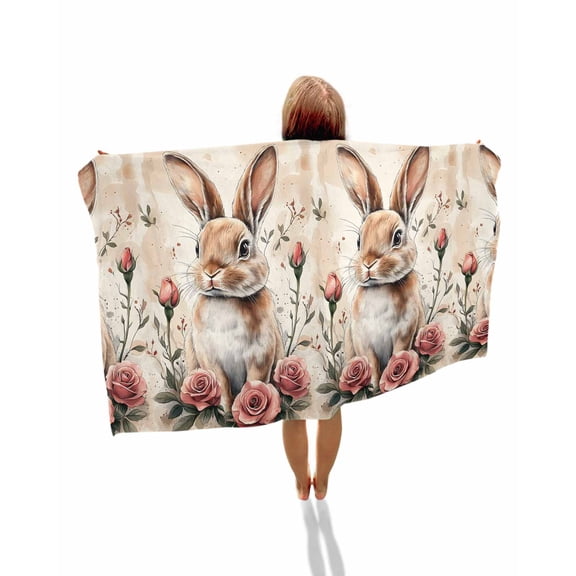 Spring Bunny Beach Towels Oversized Super Absorbent, Vintage Easter Rabbits Pink Rose Flower Lightweight Bath Towel Quick Dry Sets For Bathroom/Pool/Rv Camping/Beach Play/Gym Room/Picnic 23"x47"