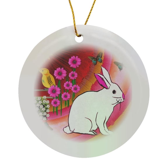 3drose, Spring Bunny, Circle Porcelain Ornament