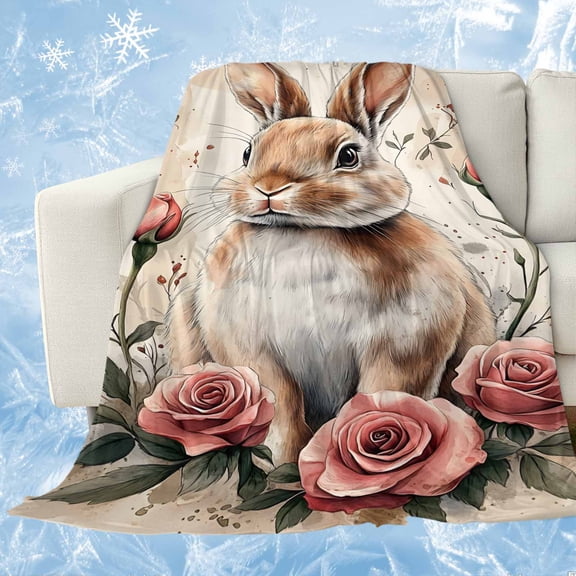 Spring Bunny Cooling Blanket,Lightweight Breathable Summer Throw Blanket with Double Sided Cold Effect,Vintage Easter Rabbits Pink Rose Flower Picnic Blankets Bed Sheet for Hot Sleepers 30"x40"