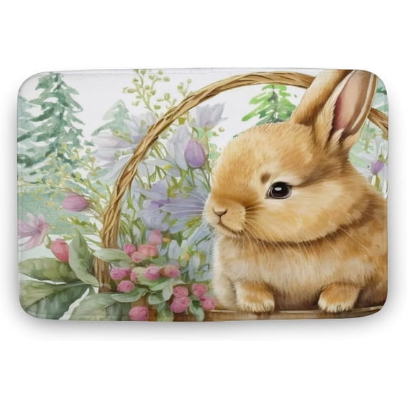 Spring Bunny Door Mat Spring Welcome Mat Non-Slip Indoor Outdoor Decorative Doormat for Front Door Kitchen Bedroom Living Room Bathroom Holiday Spring Decor Gift 16x24 Inch