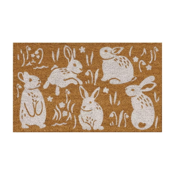 Spring Bunny Doormat – Easter-Themed Rubber-Backed Bathroom Mat, Non-Slip Floral Design for Entryway or Powder Room (23.6 x 39.4 in)