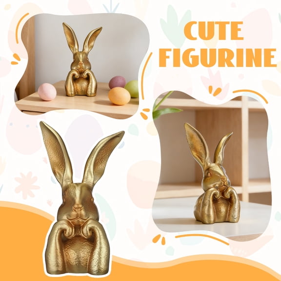 Spring Bunny Easter Decoration & Vintage Gold Resin Bunny Statue for Home Interior Deco