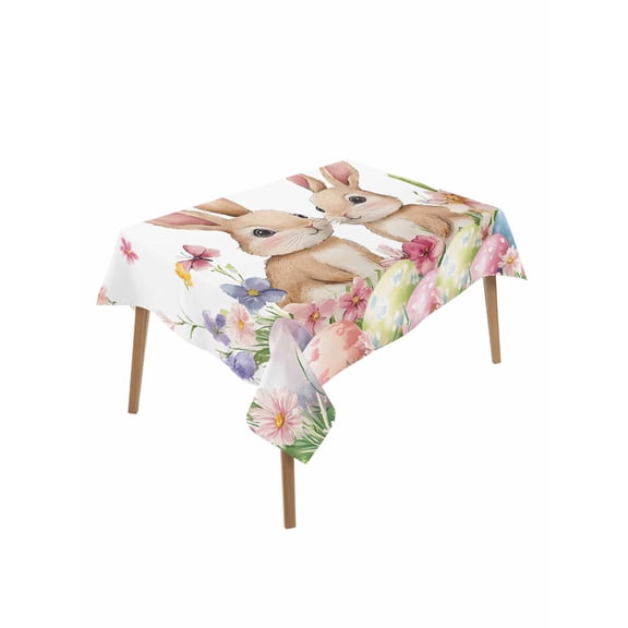 Spring Bunny Easter Rectangle Tablecloth, Floral Botanical Colorful Eggs Waterproof & StainResistant Tablecloth, Washable Oil-proof Table Cover for Dining/Party/Wedding/Camping/Buffet 60x102 In