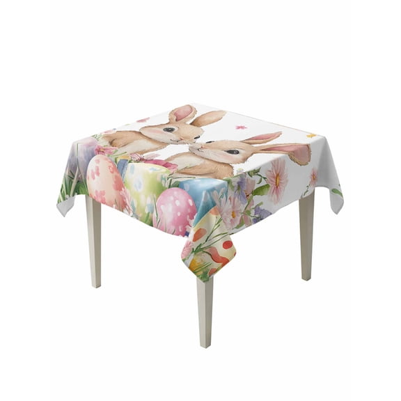 Spring Bunny Easter Suqare Tablecloth - 54 x 54 Inch, Floral Botanical Colorful Eggs Waterproof & StainResistant Tablecloth, Washable Oil-proof Table Cover for Dining/Party/Wedding/Camping/Buffet