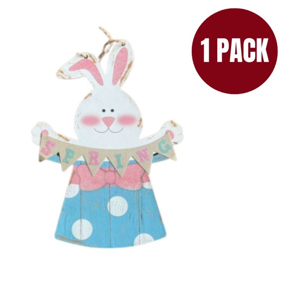 Spring Bunny Hanging Door Sign  Rustic Wooden Easter Bunny Wall Decor with SPRING Banner, Farmhouse Spring Decoration for Front Door, Wall, Porch, Home Decor  1 Pack