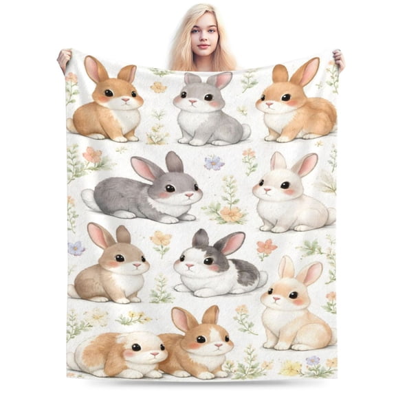 Spring Bunny Pattern Blanket, Pastel Floral Rabbit Throw, Cottagecore Easter Fleece Blanket for Cozy Home Decor Gift 50x40