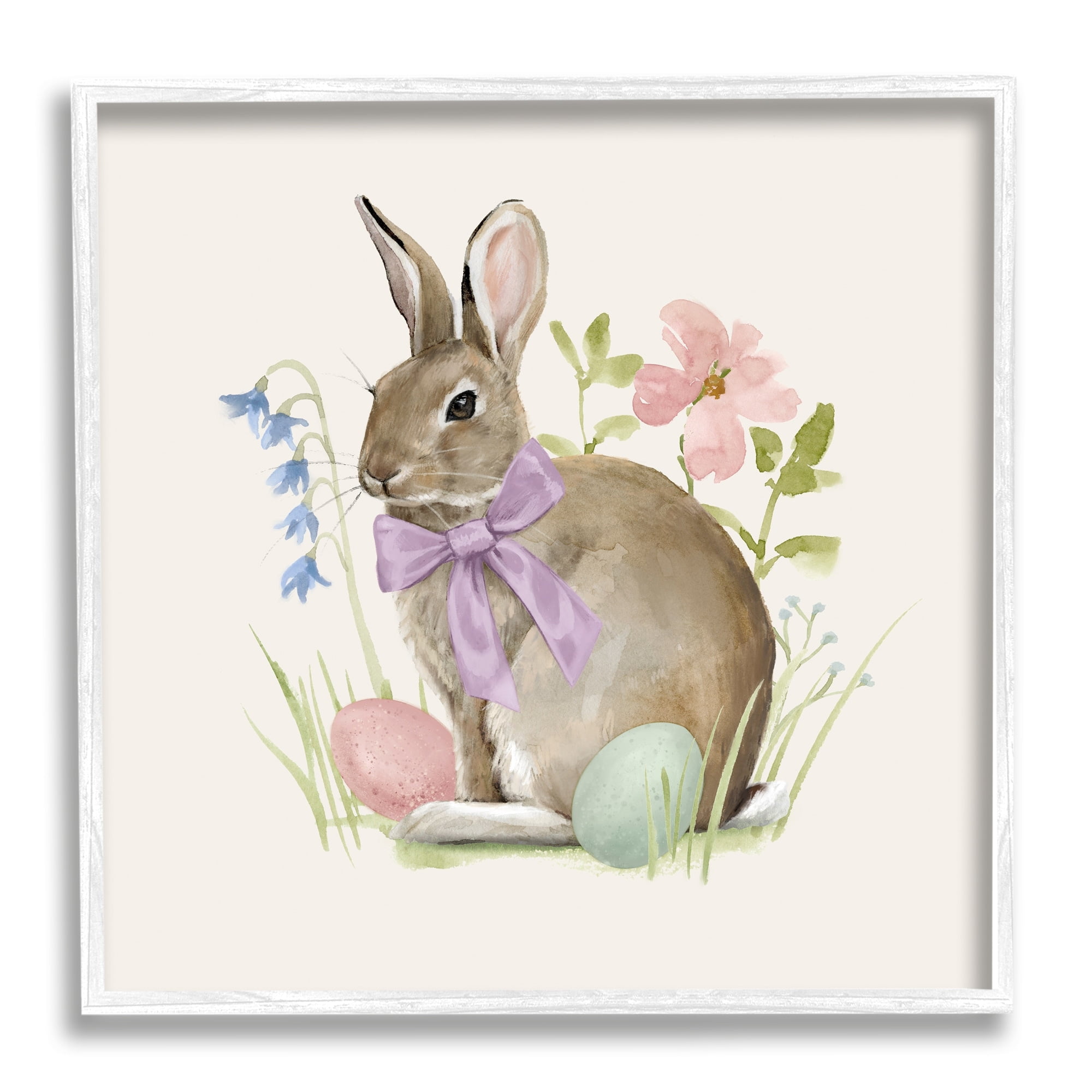 Spring Bunny Rabbit Easter Eggs Blossoming Flowers Animals & Insects Painting Framed Art Print Wall Art