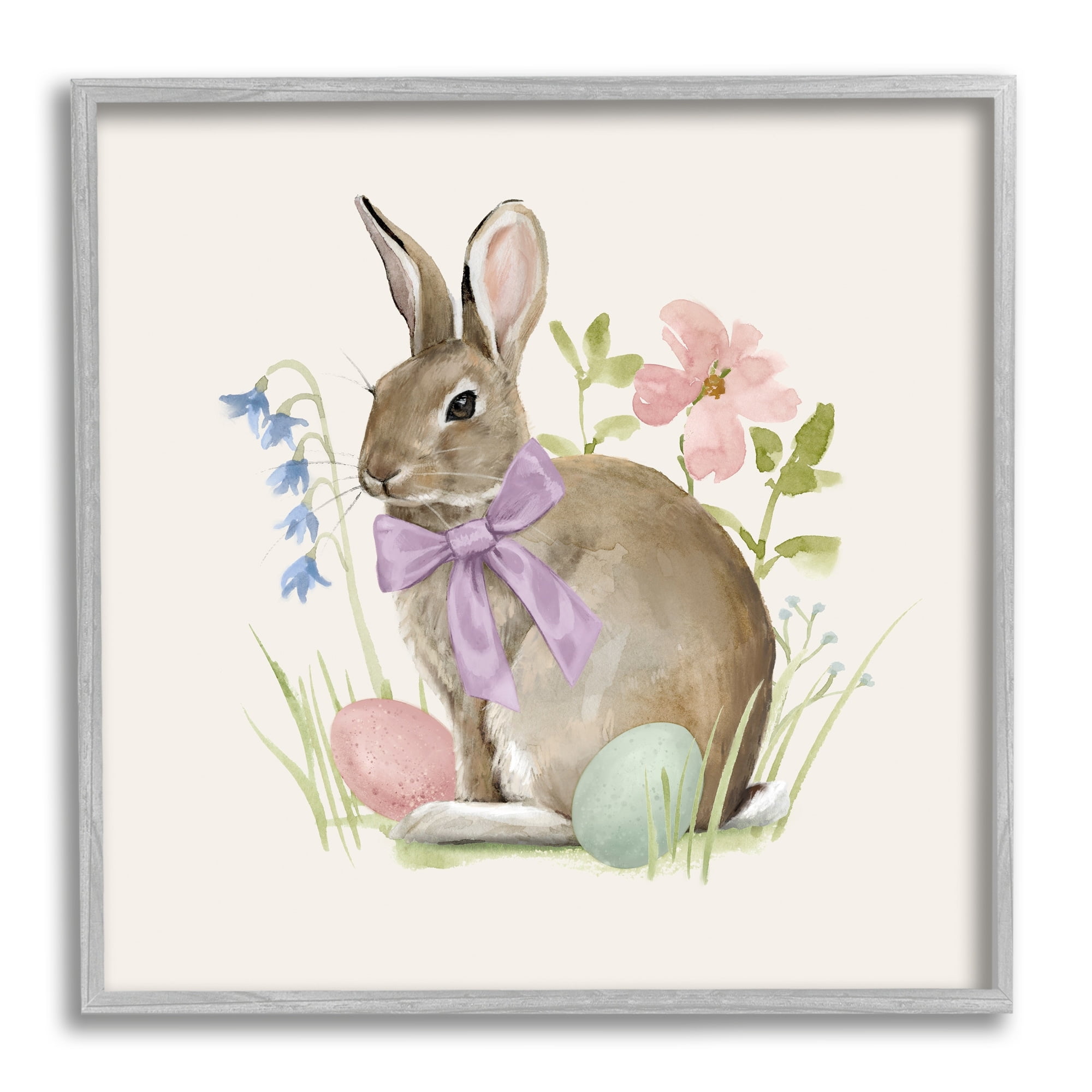 Spring Bunny Rabbit Easter Eggs Blossoming Flowers Animals & Insects Painting Framed Art Print Wall Art