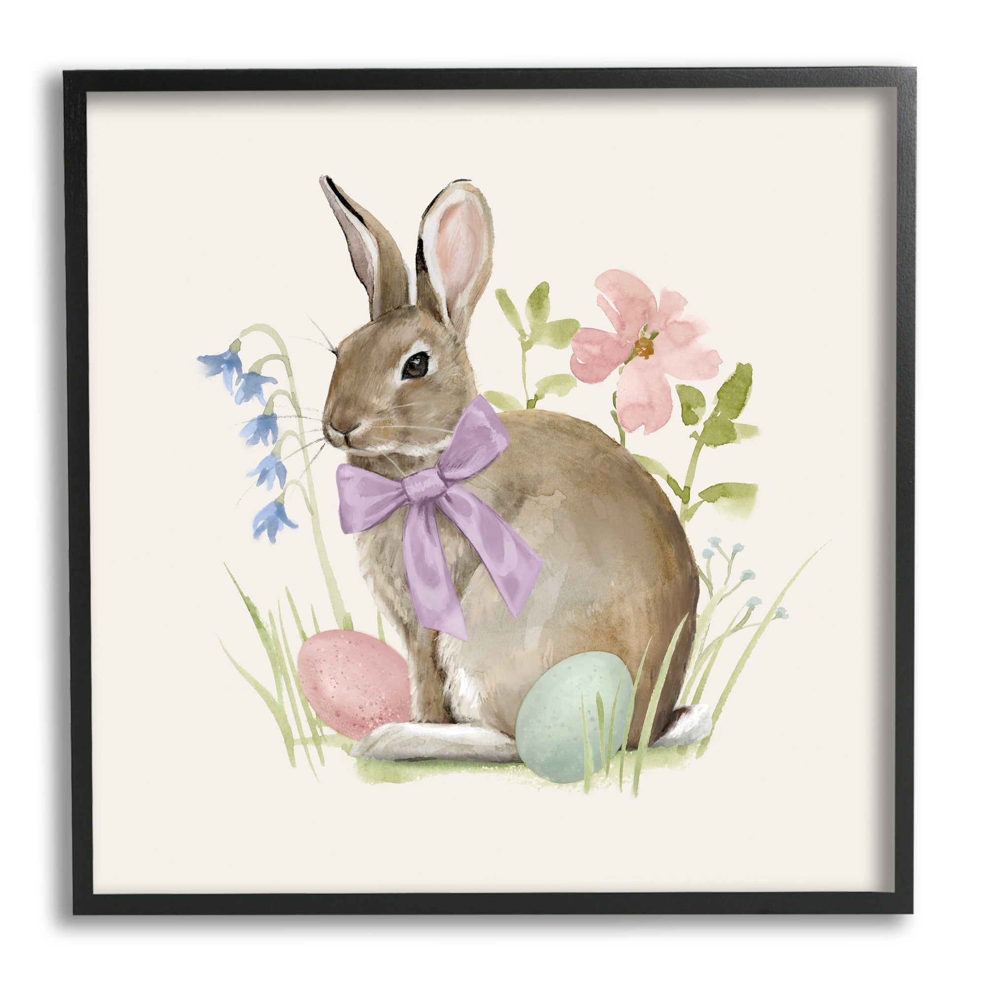 Spring Bunny Rabbit Easter Eggs Blossoming Flowers Animals & Insects Painting Framed Art Print Wall Art