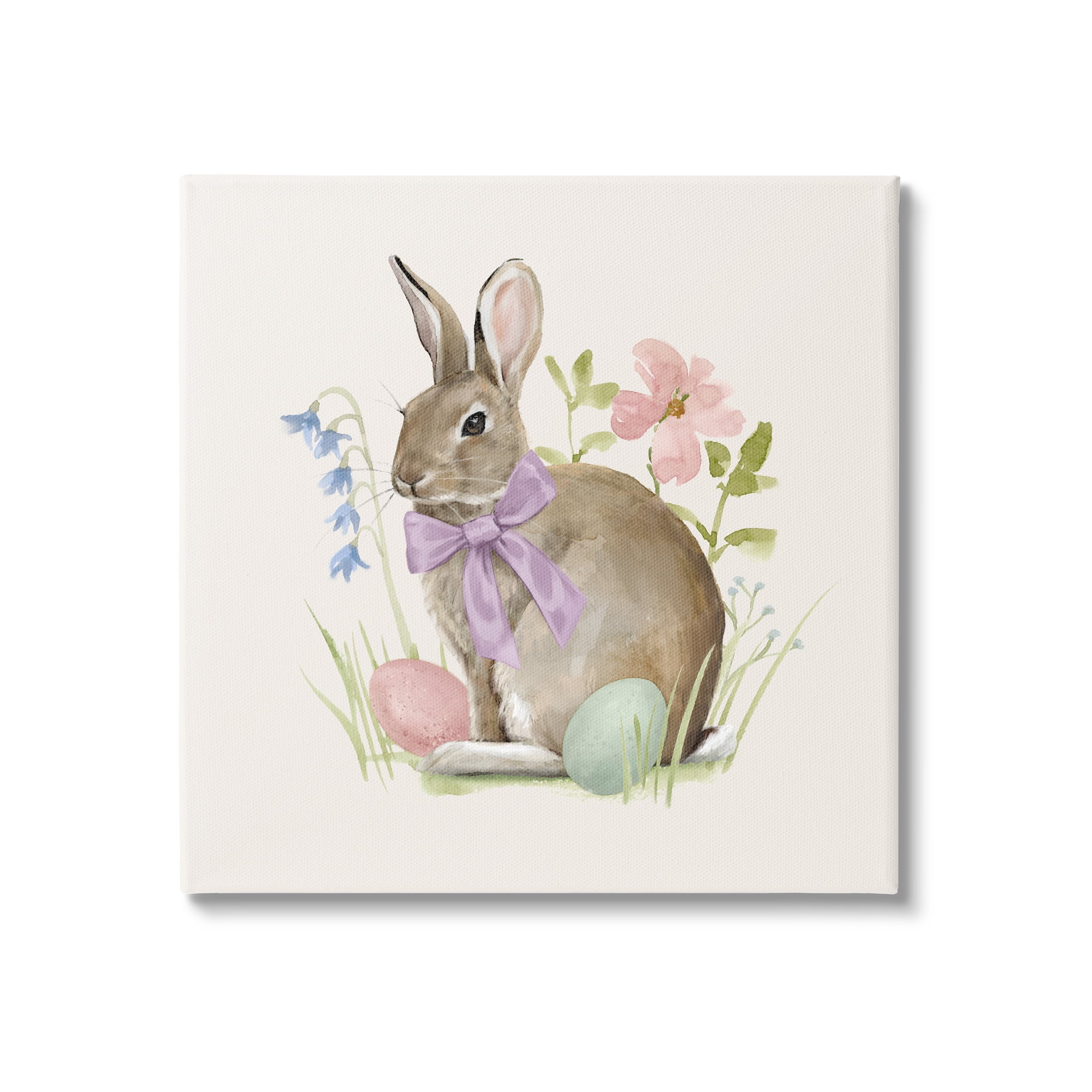 Spring Bunny Rabbit Easter Eggs Blossoming Flowers Animals & Insects Painting Gallery-Wrapped Canvas Print Wall Art