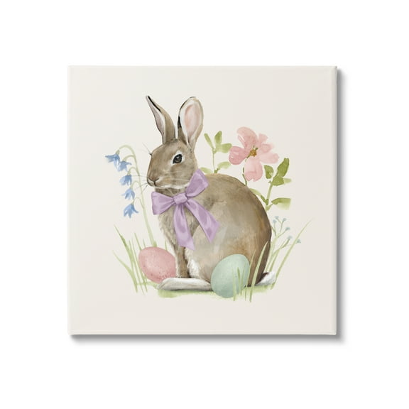 Spring Bunny Rabbit Easter Eggs Blossoming Flowers Animals & Insects Painting Gallery-Wrapped Canvas Print Wall Art