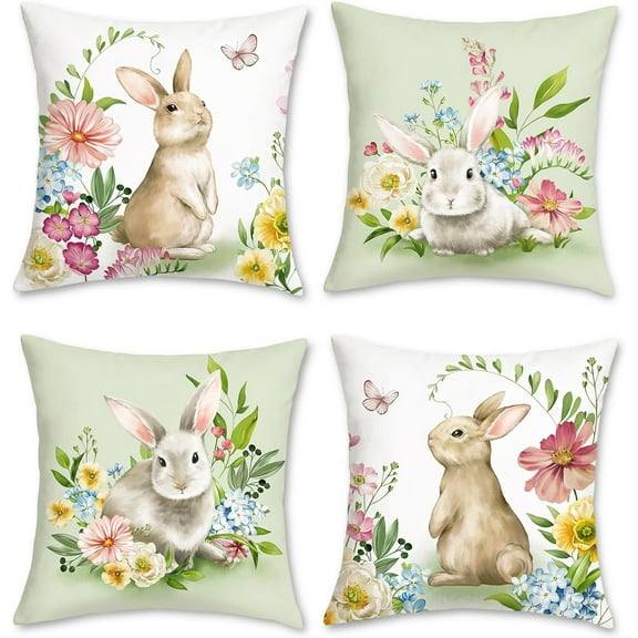 Spring Bunny Throw Pillow Covers Rabbit Spring Decorative Pillows Case Soft Velvet Cushion Covers for Couch Sofa Patio Garden Spring Decor