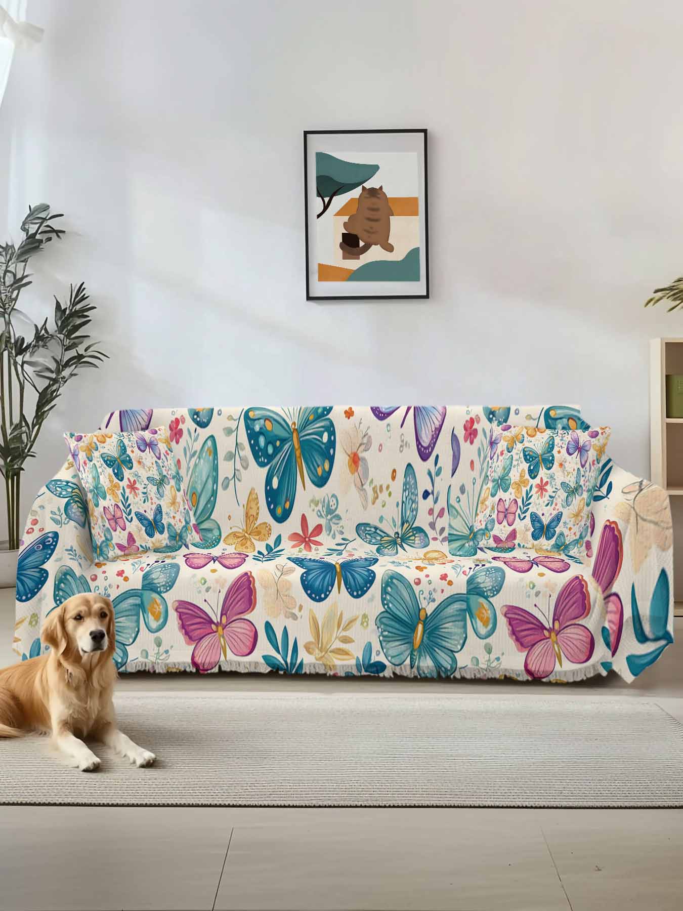 Spring Butterflies Couch Cover for 2 Cushion Sofa, Summer Countryside ...