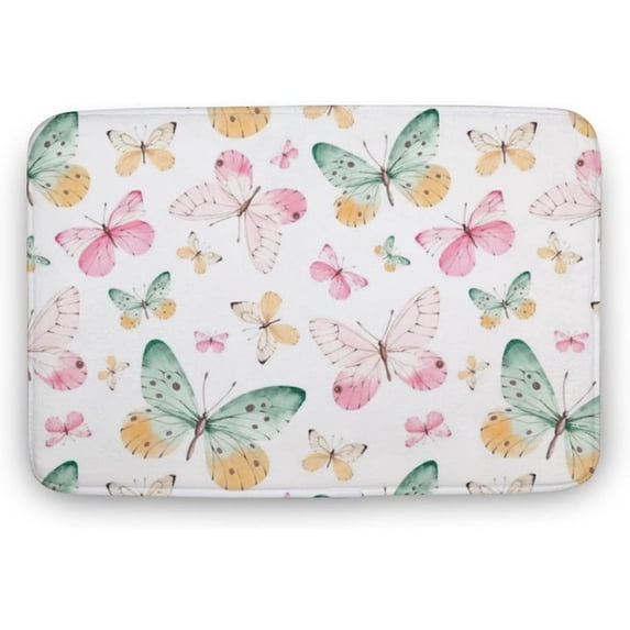 Spring Butterflies Door Mat Spring Butterfly Indoor Outdoor Rug Welcome Mat Non-Slip Decorative Doormat for Front Door Kitchen Bathroom Bedroom Living Room Flowers Decor Gift 18x30 Inch