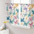 thumbnail image 1 of Spring Butterflies Semi Sheer Window Curtains 54 Inches Long, Summer Countryside Leaf Flowers Rod Pocket Voile Silky Chiffon Curtain Light Filtering Drapes for Living Room, Kitchen, 52"x54", 2 Panels, 1 of 9
