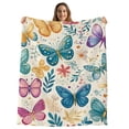 thumbnail image 1 of Spring Butterflies Throw Blanket, Flannel Fleece Blanket with Striped Design for Couch, Summer Countryside Leaf Flowers Soft Breathable All Season Plush Blankets for Sofa Office Travel 40"x50", 1 of 9