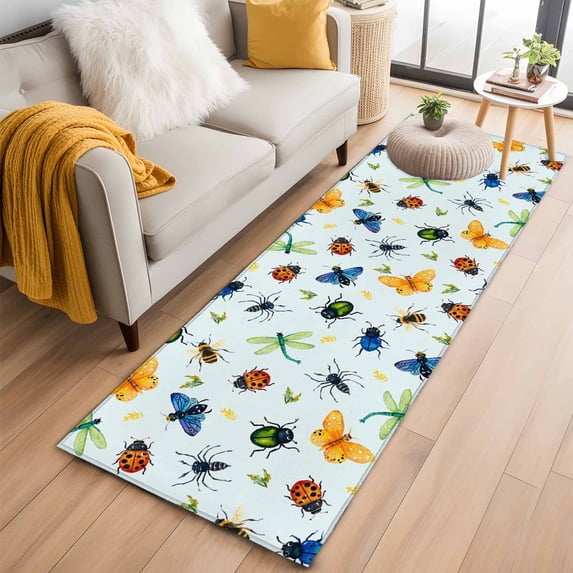 Spring Butterfly Dragonfly 2'x6' Runner Rugs for Hallway Kitchen Bedside Non Slip, Rustic Botanical Floral Teal Green Entryway Rug Runners with Rubber Backing, Long Carpet Runner for Laundry Room
