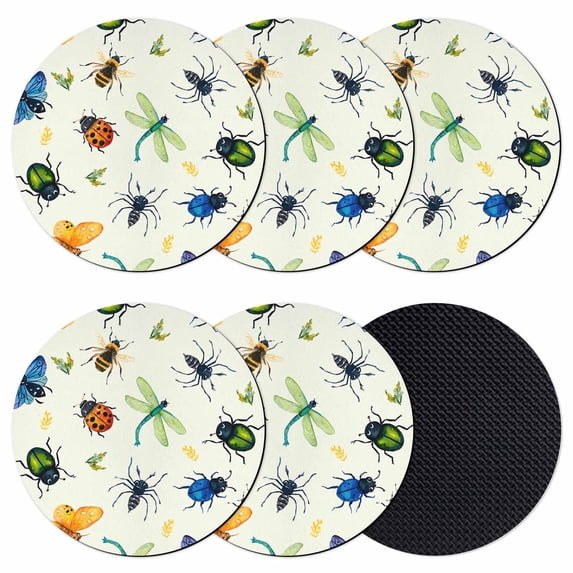 Spring Butterfly Dragonfly Coasters Set of 6, Absorbent Coasters for Drinks, Beige Botanical Floral Rustic Coaster for Desk Coffee Table Protection, Home Decor House Warming Gifts 4"