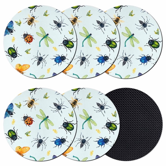 Spring Butterfly Dragonfly Coasters Set of 6, Absorbent Coasters for Drinks, Rustic Botanical Floral Teal Green Coaster for Desk Coffee Table Protection, Home Decor House Warming Gifts 4"
