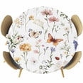 thumbnail image 1 of Spring Butterfly Floral Round Tablecloth 36-44 Inch Round Fitted Table Cloth with Elastic Edge, Pastoral Botanical Watercolor Waterproof Table Cover Protector for Outdoor Picnic Party Dining, 1 of 6