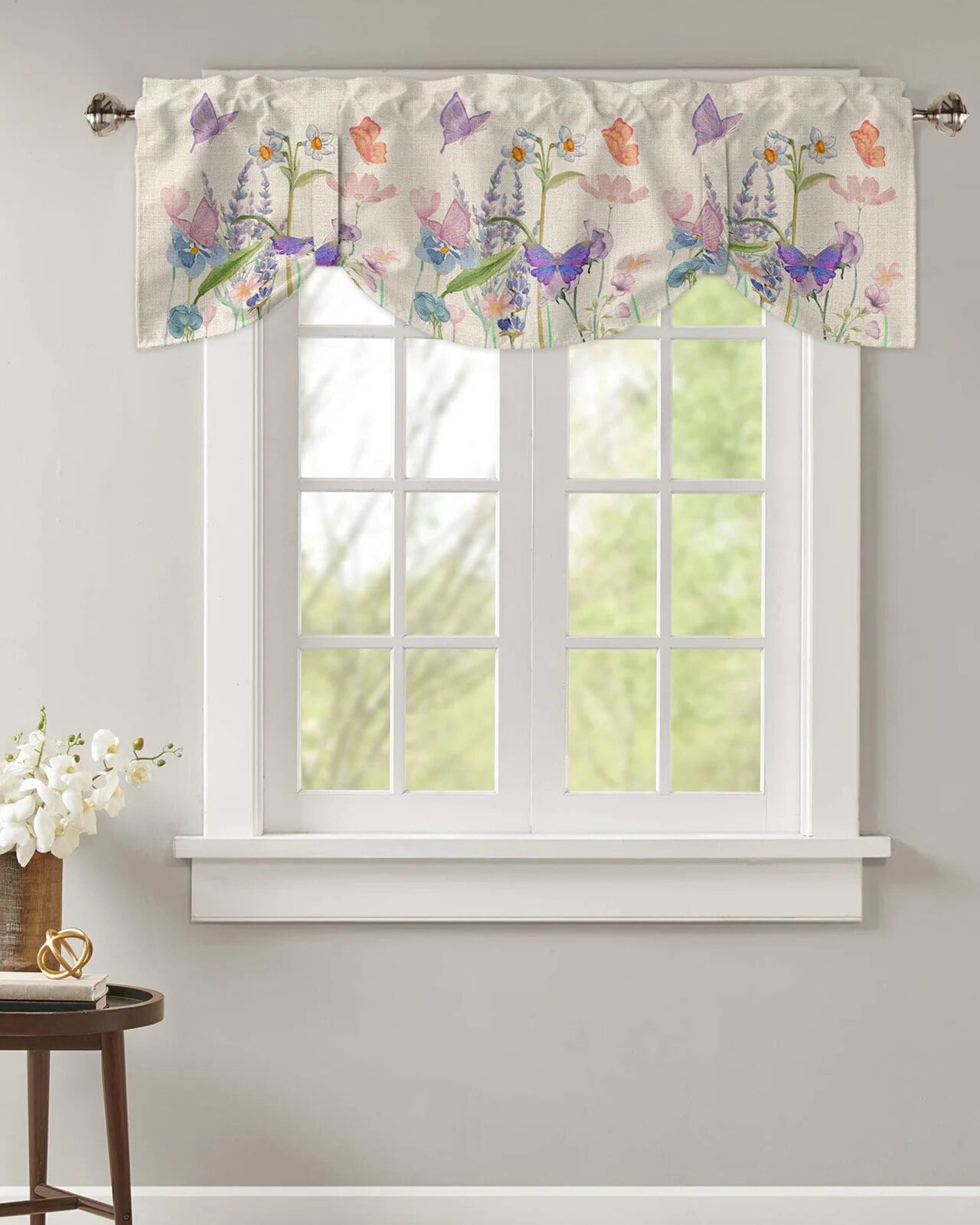 Spring Butterfly Flower Small Curtain Rod Pocket Short Curtains Home