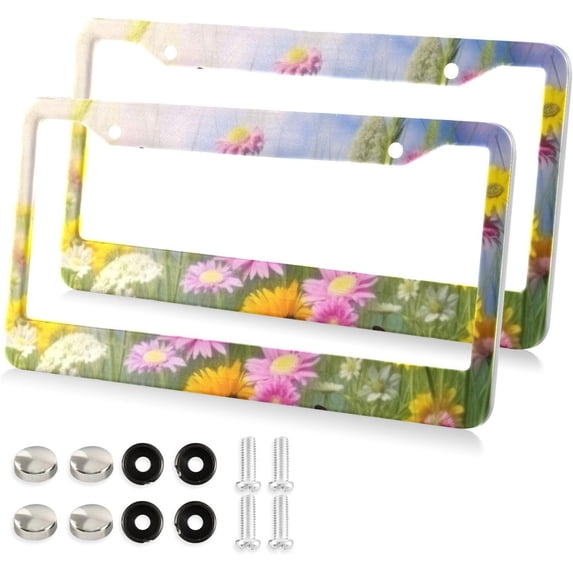 Spring Butterfly License Plate Frames - Universal Aluminum License Plate Covers with Screws, 2 Pack Holder Car Accessories for Front and Rear Plates Home Decor