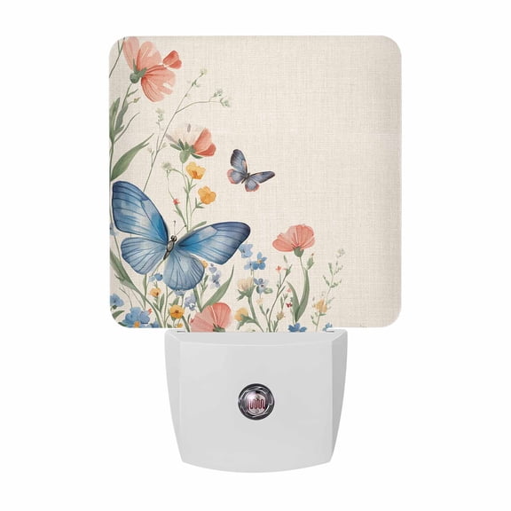 Spring Butterfly Plug-in LED Night Lights Pink Blue Flower Auto Dusk-to-Dawn Sensor for Bedroom, Bathroom, Kitchen, Nursery, Hallway, Stairs, Wall Home Decor